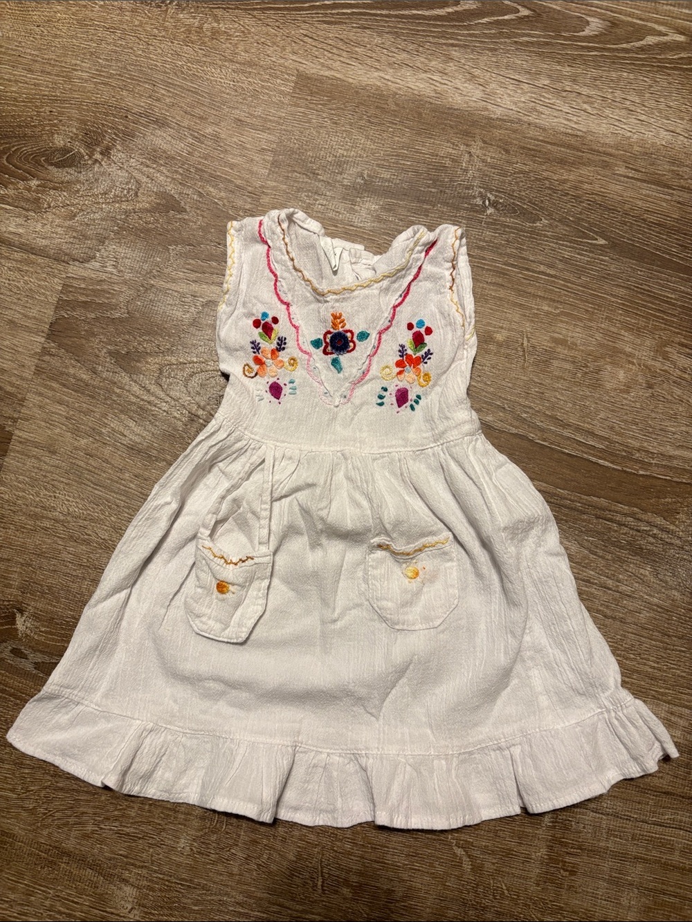Girls' White Embroidered Floral Sundress